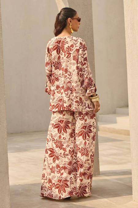 Diyarajvvir Floral Print Jacket Palazzo Set 