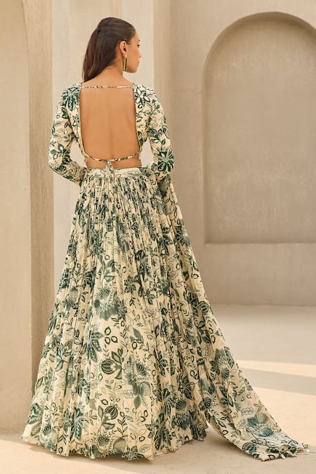 Diyarajvvir Floral Print Pleated Lehenga Set 