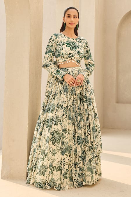 Diyarajvvir Floral Print Pleated Lehenga Set 