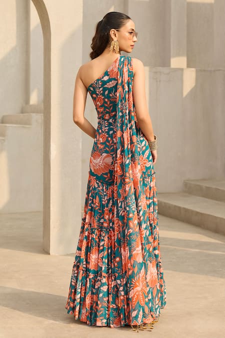 Diyarajvvir Floral Print One Shoulder Jumpsuit 
