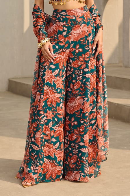 Diyarajvvir Orange Georgette Embroidery, Sequins, Mirrors, Floral Print Blouse Sharara Set Online at Aza Fashions Diyarajvvir_Orange Georgette Embroidery, Sequins, Mirrors, Floral Print Blouse Sharara Set _Online_at_Aza_Fashions