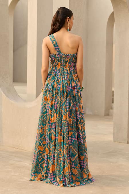 Diyarajvvir Abstract Floral Print One Shoulder Dress 