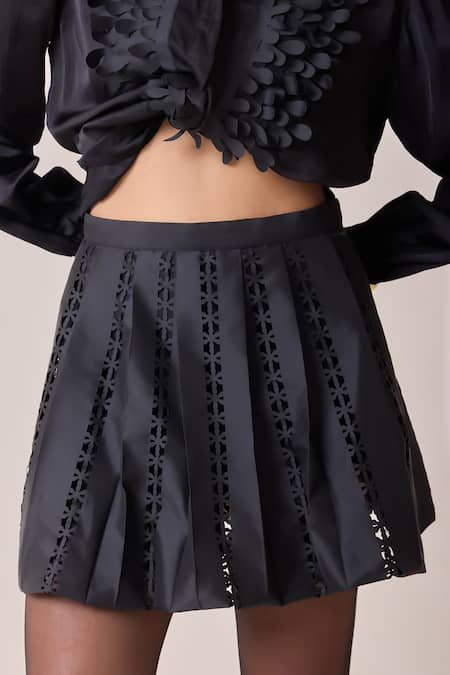 Needleten Laser Cut Pleated Skirt 