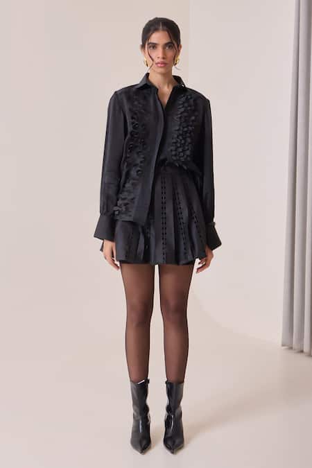 Needleten Laser Cut Pleated Skirt 