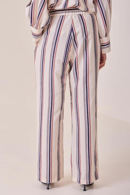 Needleten_Cream Viscose Striped Pant _Online_at_Aza_Fashions