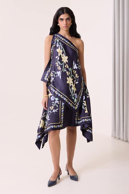 Needleten Floral Print Asymmetric Hem Skirt 