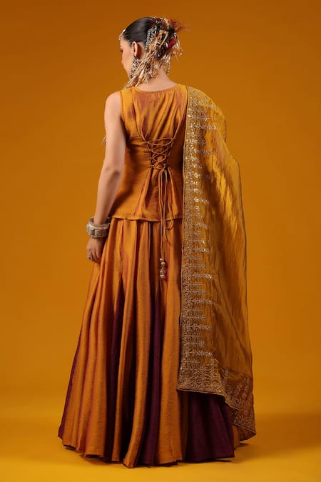 Baaro Masi Color Block Kurta Lehenga Set 