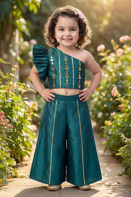 Maaikid Mirror Work Crop Top & Palazzo Set 