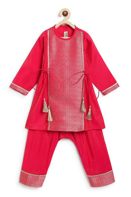 Tiber Taber Red Viscose, Brocade, Polyester Lace, Embroidery Woven Kurta With Salwar Online at Aza Fashions Tiber Taber_Red Viscose, Brocade, Polyester Lace, Embroidery Woven Kurta With Salwar _Online_at_Aza_Fashions