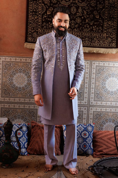 Courtyard By Abhi Embroidered Indo-Western Jacket Kurta Set 