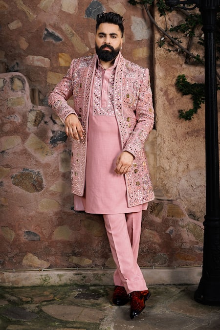 Courtyard By Abhi Embroidered Handcrafted Jacket Kurta Set 