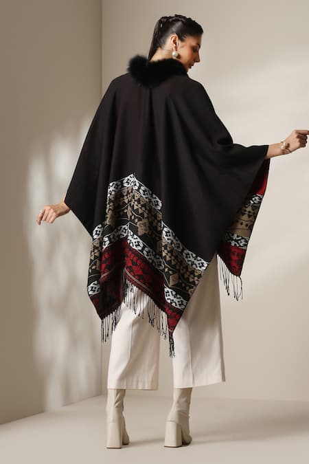 Dusala Fringed Hem Vegan Fur Cape 