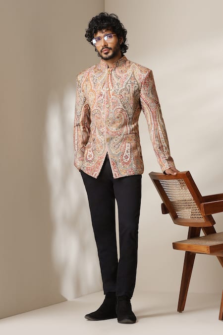 Dusala_Multi Color Pashmina Paisley Pattern Bandhgala _Online_at_Aza_Fashions