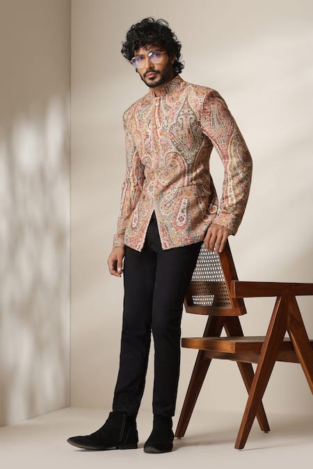 Buy_Dusala_Multi Color Pashmina Paisley Pattern Bandhgala _Online_at_Aza_Fashions