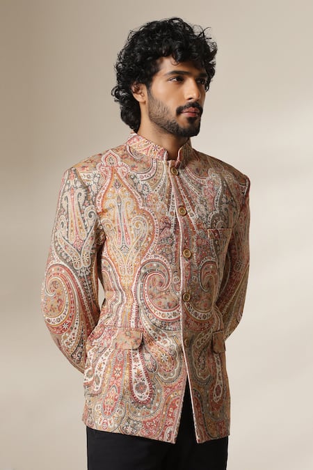 Shop_Dusala_Multi Color Pashmina Paisley Pattern Bandhgala _Online_at_Aza_Fashions