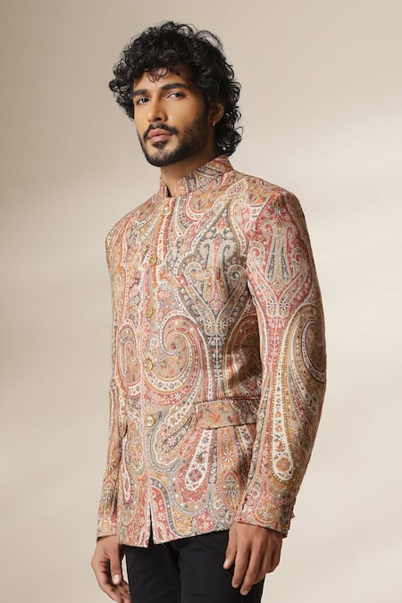 Dusala_Multi Color Pashmina Paisley Pattern Bandhgala _at_Aza_Fashions