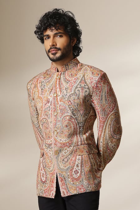 Buy_Dusala_Multi Color Pashmina Paisley Pattern Bandhgala 