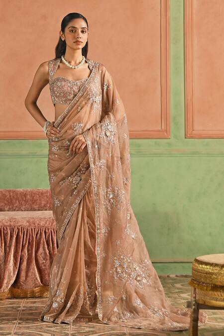 Lashkaraa Floral Pattern Pre-Draped Saree With Blouse 