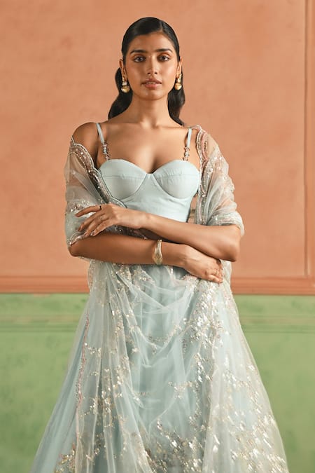 Buy Lashkaraa Blue Organza Sequins, Zari, Beads, Embroidery Sweetheart Floral Lehenga Set Online at Aza Fashions Buy_Lashkaraa_Blue Organza Sequins, Zari, Beads, Embroidery Sweetheart Floral Lehenga Set _Online_at_Aza_Fashions