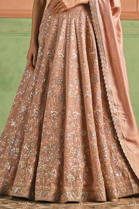 Lashkaraa_Pink Silk, Shantoon, Brocade Sequins, Embroidery, Zari Floral Lehenga Set _at_Aza_Fashions