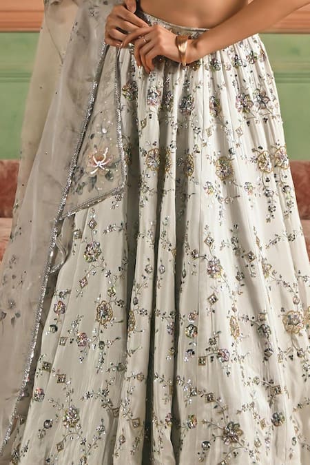 Shop_Lashkaraa_Grey Tissue, Satin, Net Beads, Sequins, Embroidery Sweetheart Beaded Lehenga Set _Online_at_Aza_Fashions