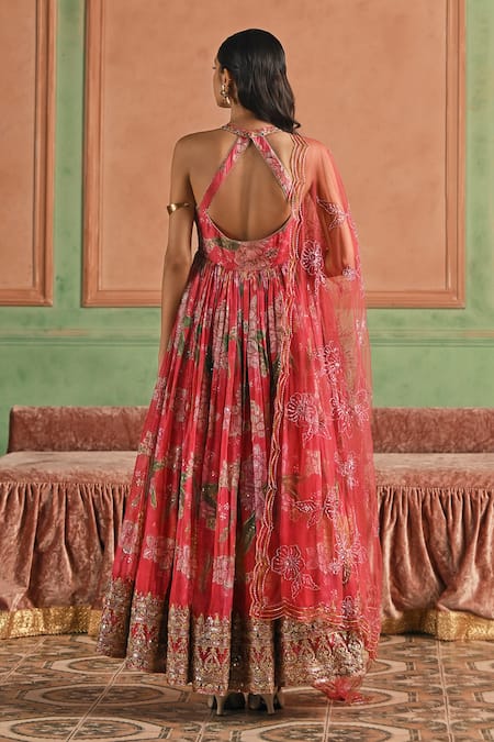 Lashkaraa Floral Embroidered Anarkali Pant Dupatta Set 