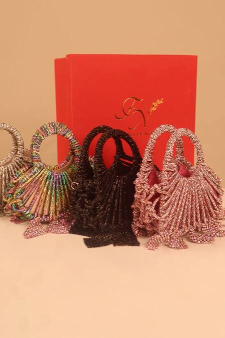 Buy_Forever Noor_Silver Rhinestones, Tassels Lumi Studded Knotted Mini Bag _Online_at_Aza_Fashions