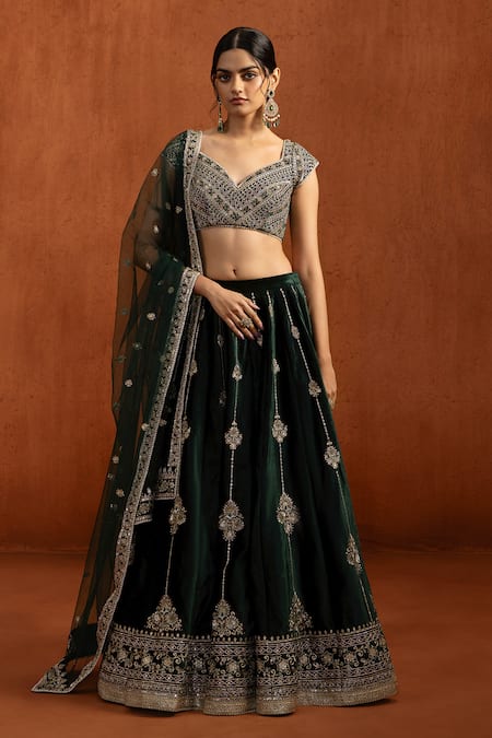 Lashkaraa Embroidered Velvet Lehenga Set  
