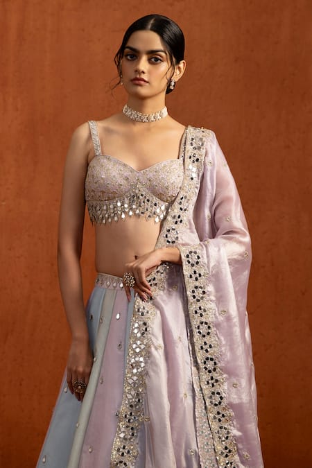 Buy Lashkaraa Lavender Satin Mirrors, Embroidery, Sequins Sweetheart Striped Lehenga Set Online at Aza Fashions Buy_Lashkaraa_Lavender Satin Mirrors, Embroidery, Sequins Sweetheart Striped Lehenga Set _Online_at_Aza_Fashions