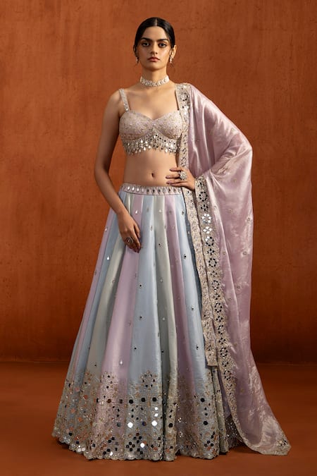 Lashkaraa Striped Mirror Embroidered Lehenga Set 