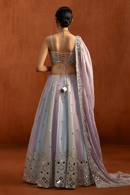 Lashkaraa Striped Mirror Embroidered Lehenga Set 