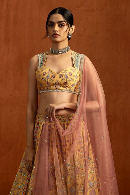 Buy Lashkaraa Yellow Viscose, Silk Embroidery, Sequins, Zari, Stones Floral Lehenga Set Online at Aza Fashions Buy_Lashkaraa_Yellow Viscose, Silk Embroidery, Sequins, Zari, Stones Floral Lehenga Set _Online_at_Aza_Fashions