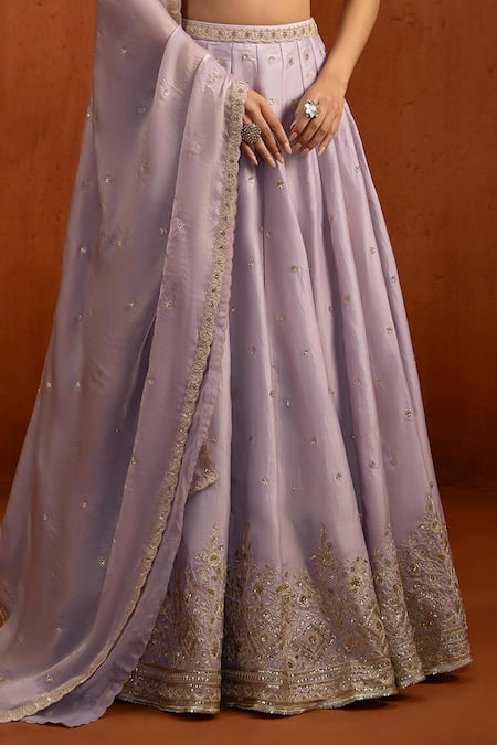 Shop_Lashkaraa_Lilac Tissue Embroidery, Sequins, Stones, Beads, Metallic Lehenga Blouse Set _Online_at_Aza_Fashions