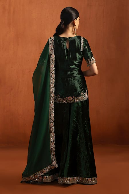 Lashkaraa Floral Embroidered Kurta Sharara Set 