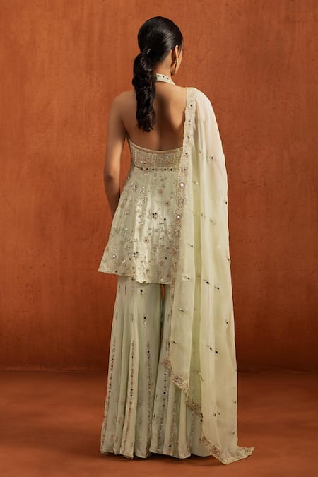 Lashkaraa Embellished Halter Neck Tunic Gharara Set 