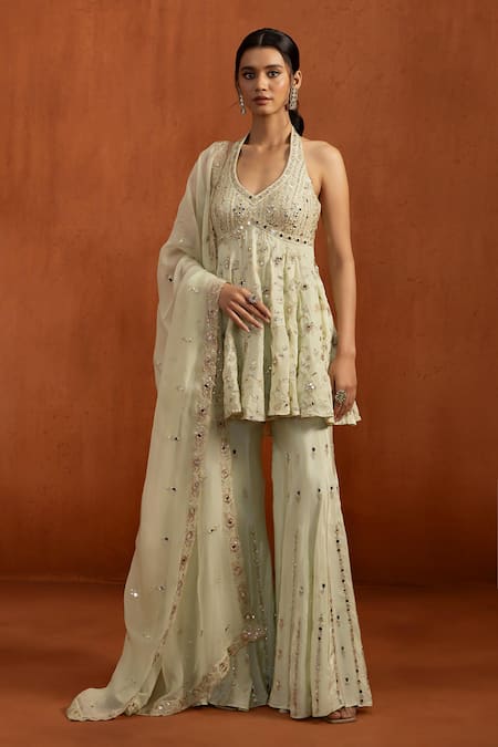 Lashkaraa Embellished Halter Neck Tunic Gharara Set 