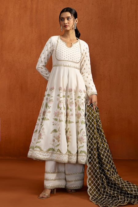 Lashkaraa Floral Embroidered Anarkali Palazzo Set 