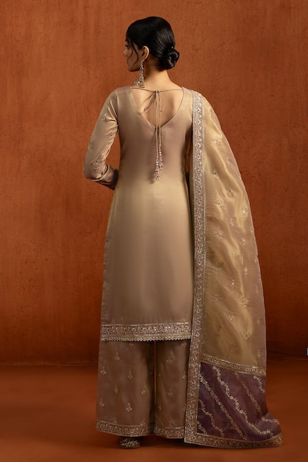Lashkaraa Gold Silk Embroidery, Sequins V-neck Kurta Palazzo Set Online at Aza Fashions Lashkaraa_Gold Silk Embroidery, Sequins V-neck Kurta Palazzo Set _Online_at_Aza_Fashions