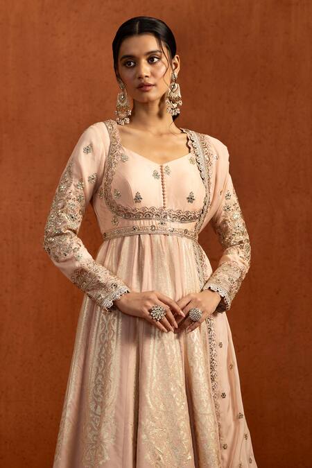 Shop_Lashkaraa_Pink Lampi Embroidery, Sequins, Zari, Tassels Square Neck Anarkali Sharara Set _Online_at_Aza_Fashions