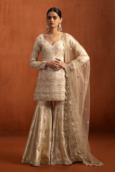 Lashkaraa Brocade & Lampi Woven Kurta Gharara Set 
