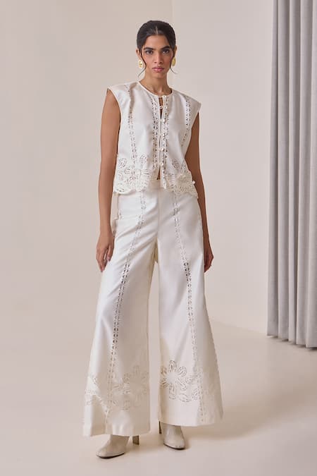 Needleten Floral Cutwork Palazzo 