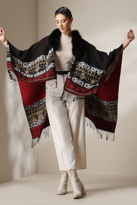 Dusala Fringed Hem Vegan Fur Cape 