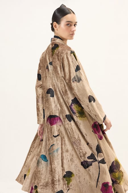 Shop_Kharakapas_Gold Velvet Aurielle Trench Coat 