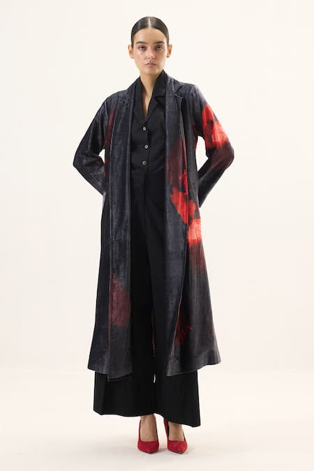 Kharakapas Ink Rose Trench Coat 