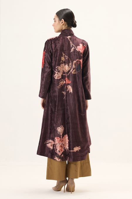Kharakapas Fig Velvet Trench Coat 