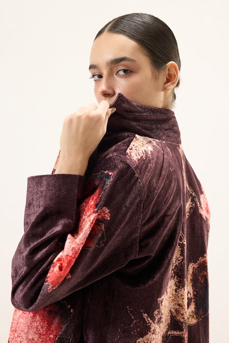 Shop_Kharakapas_Purple Velvet Fig Trench Coat 