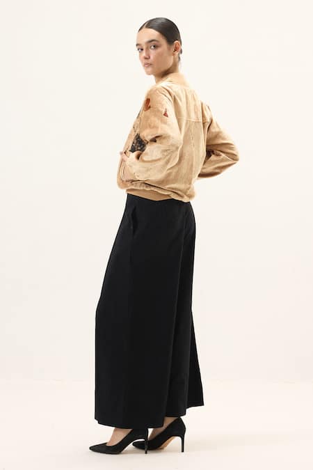 Buy_Kharakapas_Gold Velvet Collared Sandswept Bomber Jacket 