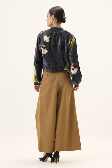 Kharakapas Graphite Velvet Bomber Jacket 