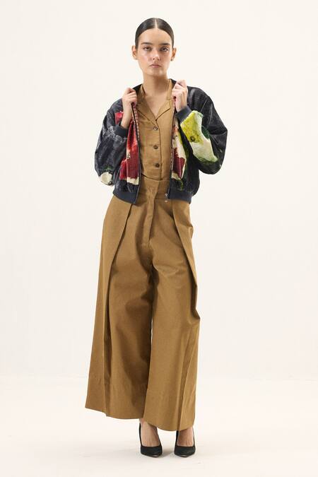 Shop_Kharakapas_Black Velvet Round Neck Graphite Bomber Jacket _Online_at_Aza_Fashions