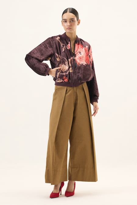 Shop_Kharakapas_Purple Velvet Round Neck Plum Blossom Bomber Jacket _Online_at_Aza_Fashions